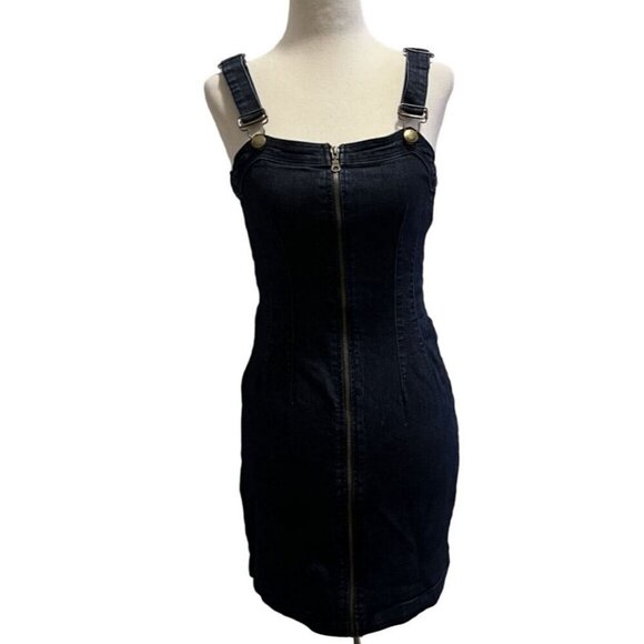 Mindcode Womens Dark Denim Adjustable Full Zipper Front Body Con Dress Small - Picture 1 of 9